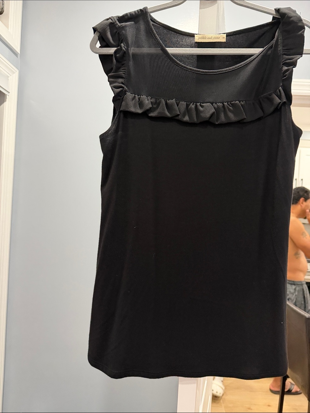 pebble and stone Black Ruffle Yoke Sleeveless Top